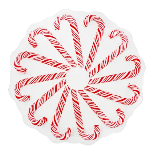 Plato de vidrio diseño bastones de caramelo rojo con blanco de 32cm
