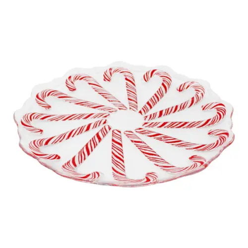 Plato de vidrio diseño bastones de caramelo rojo con blanco de 32cm