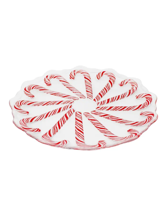 Plato de vidrio diseño bastones de caramelo rojo con blanco de 32cm - Image 2