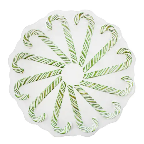 Plato de vidrio diseño bastones de caramelo verde con blanco de 32cm