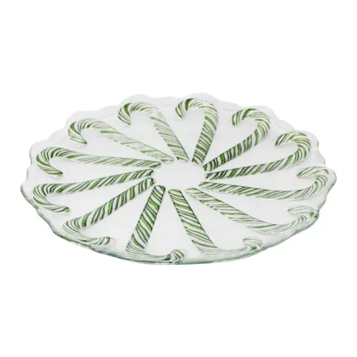Plato de vidrio diseño bastones de caramelo verde con blanco de 32cm