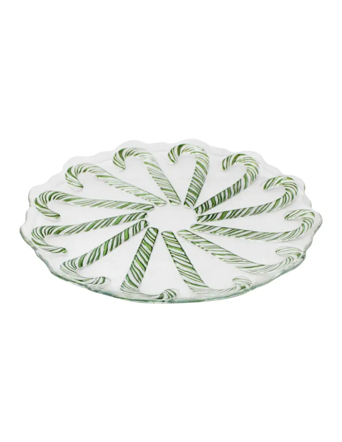 Plato de vidrio diseño bastones de caramelo verde con blanco de 32cm - Image 2