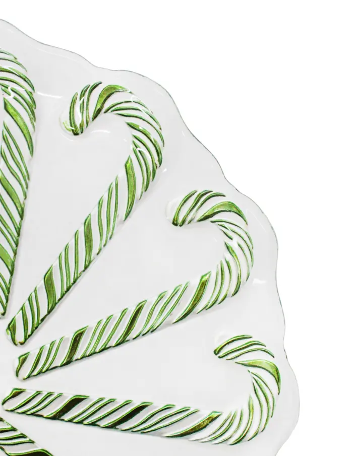 Plato de vidrio diseño bastones de caramelo verde con blanco de 32cm - Image 3