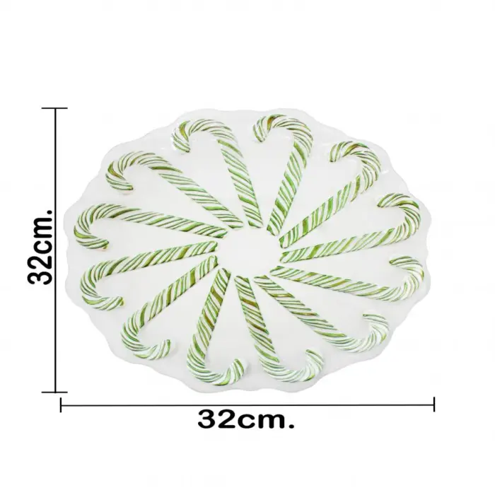 Plato de vidrio diseño bastones de caramelo verde con blanco de 32cm - Image 4