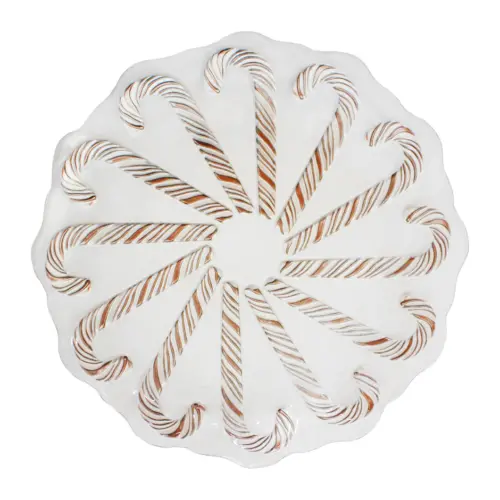 Plato de vidrio diseño bastones de caramelo marrón con blanco de 32cm