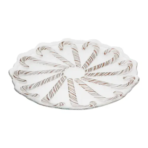 Plato de vidrio diseño bastones de caramelo marrón con blanco de 32cm