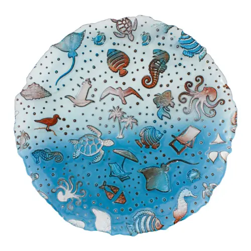 Plato de vidrio azul transparente diseño marino de 28cm
