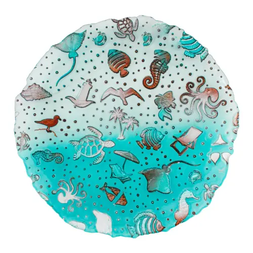 Plato de vidrio aqua transparente diseño marino de 28cm