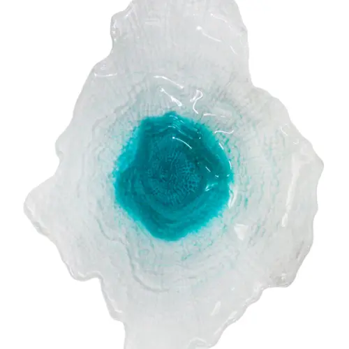 Plato de vidrio blanco con azul diseño concha de mar de 30cm