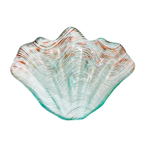 Concha de mar de vidrio turquesa transparente con marrón de 27cm