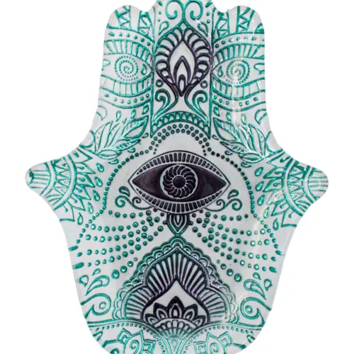 Mano de Fátima de vidrio opaco azul y lila perla de 23cm