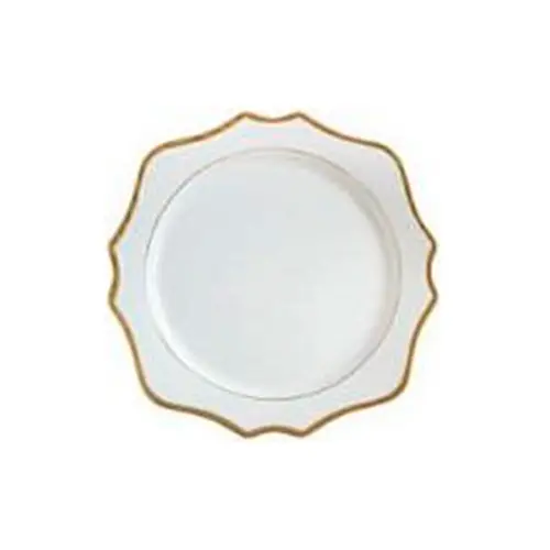 Plato de porcelana blanco diseño estrella con filo dorado de 20cm