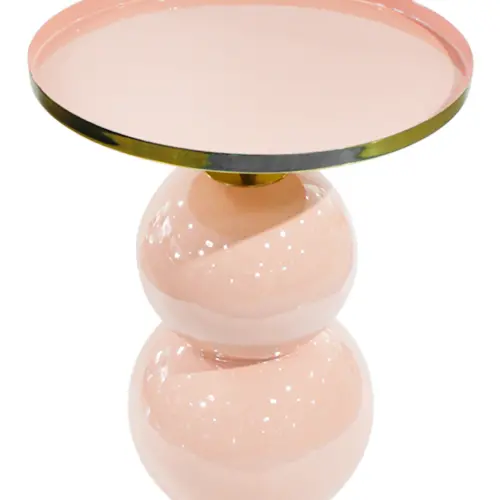Mesa de metal con base de esferas rosa brillante de 46x46x62cm