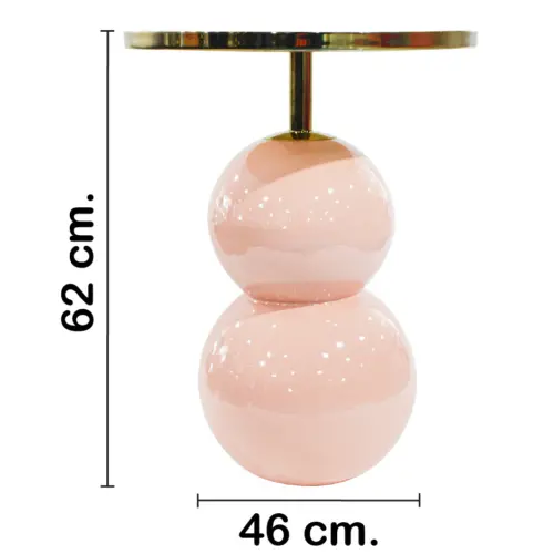 Mesa de metal con base de esferas rosa brillante de 46x46x62cm