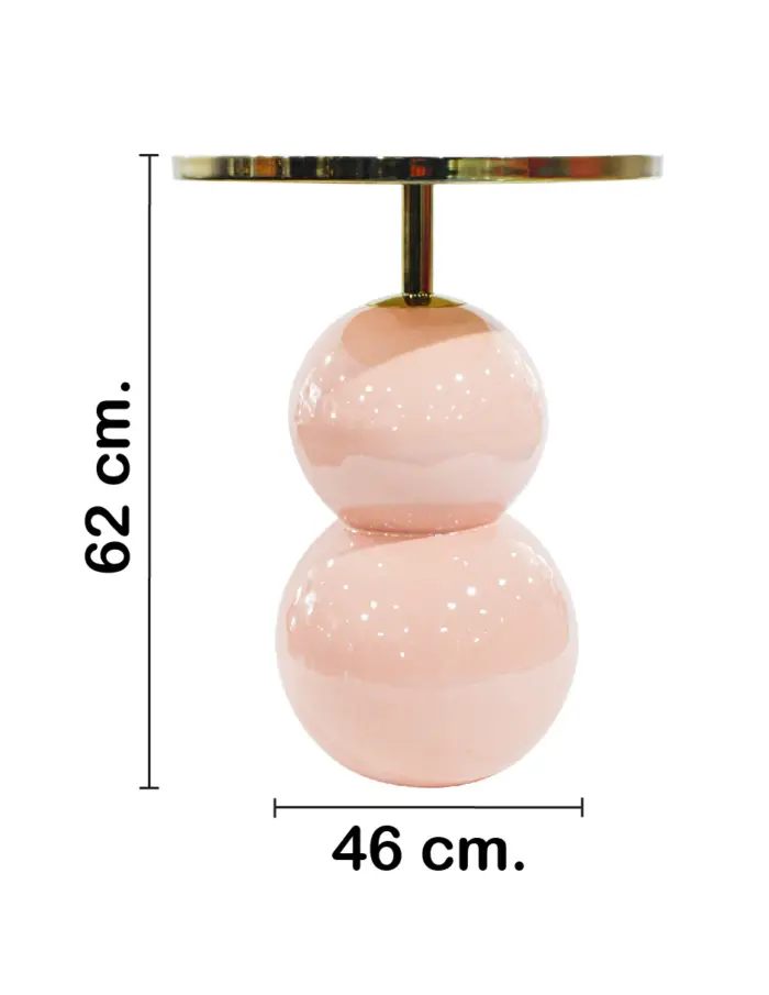 Mesa de metal con base de esferas rosa brillante de 46x46x62cm - Image 2