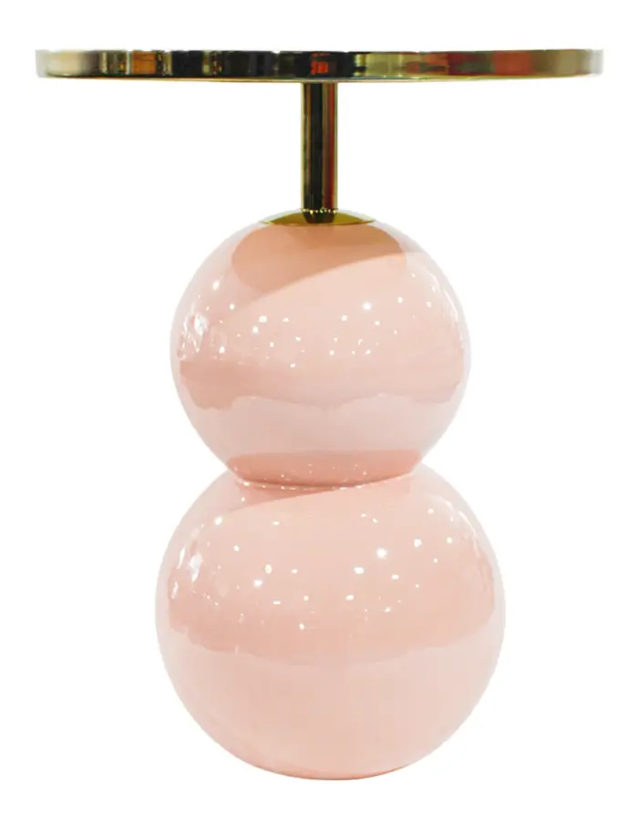 Mesa de metal con base de esferas rosa brillante de 46x46x62cm - Image 3