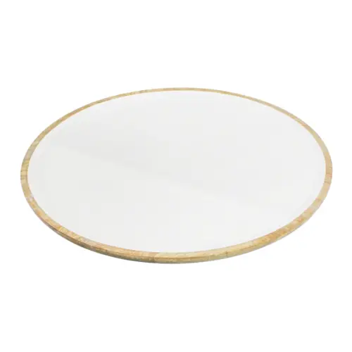 Charola redonda de madera con metal blanca de 50x50x2cm