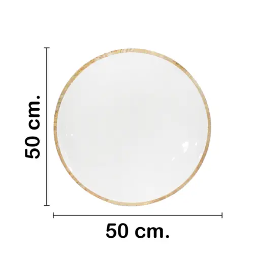 Charola redonda de madera con metal blanca de 50x50x2cm