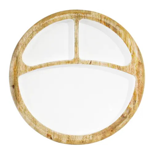 Botanero de madera con metal y compartimientos blanco de 31x31x4cm