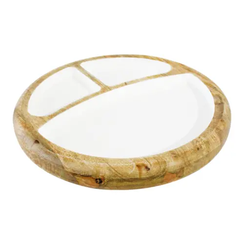 Botanero de madera con metal y compartimientos blanco de 31x31x4cm