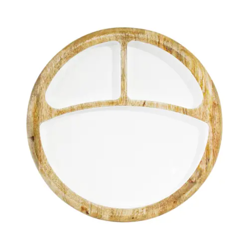 Botanero de madera con metal y compartimientos blanco de 25x25x4cm
