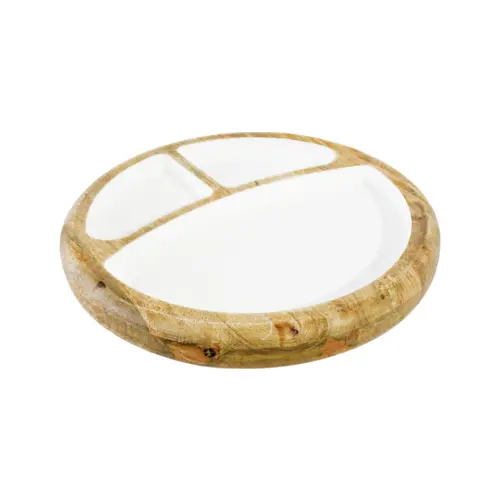 Botanero de madera con metal y compartimientos blanco de 25x25x4cm