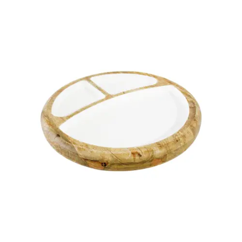 Botanero de madera con metal y compartimientos blanco de 19x19x4cm