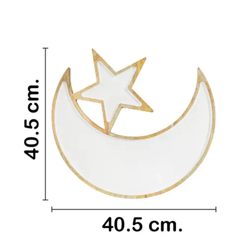 Base de madera con metal diseño luna con estrella blanco de 40.5×40.5x3cm