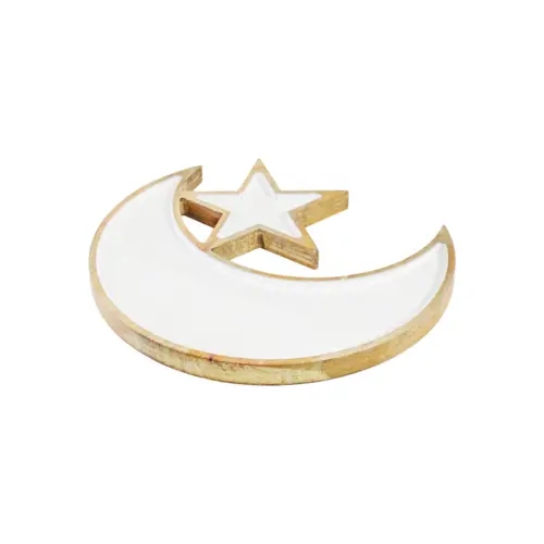 Botanero de madera con metal diseño luna con estrella blanca de 25x25x3cm