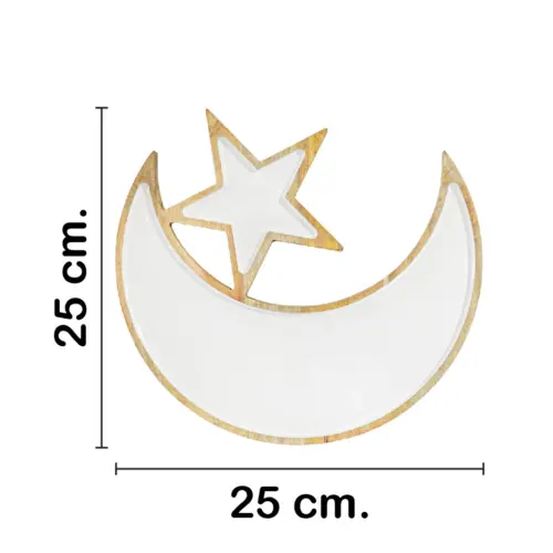 Botanero de madera con metal diseño luna con estrella blanca de 25x25x3cm