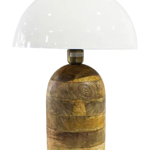 Lámpara de mesa de madera con pantalla de metal blanca de 31x31x44cm