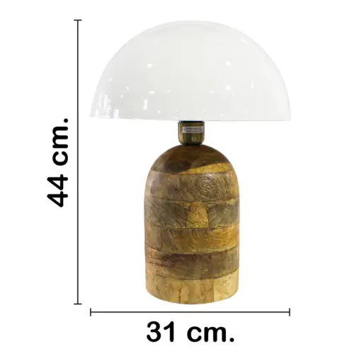 Lámpara de mesa de madera con pantalla de metal blanca de 31x31x44cm