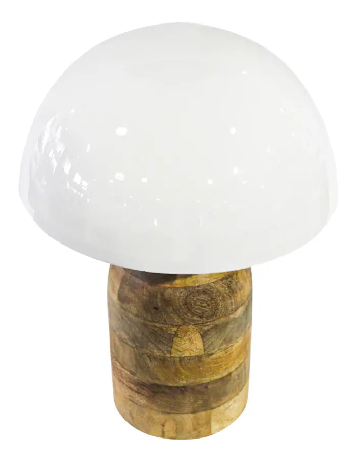 Lámpara de mesa de madera con pantalla de metal blanca de 31x31x44cm - Image 3