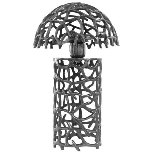 Lámpara de mesa de metal diseño calado gris oscuro de 22x22x38cm