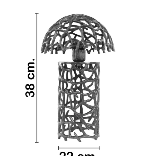 Lámpara de mesa de metal diseño calado gris oscuro de 22x22x38cm