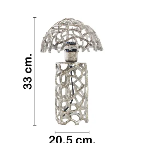Lámpara de mesa de metal diseño calado plateado de 20.5×20.5x33cm