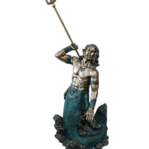 Escultura de Poseidón con lanza de poliresina de 53x40x122cm