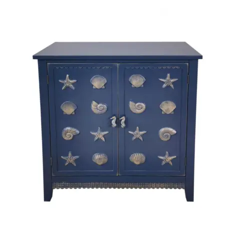 Comoda de madera MDF azul de 2 puertas diseño marinos de 72x36x78cm