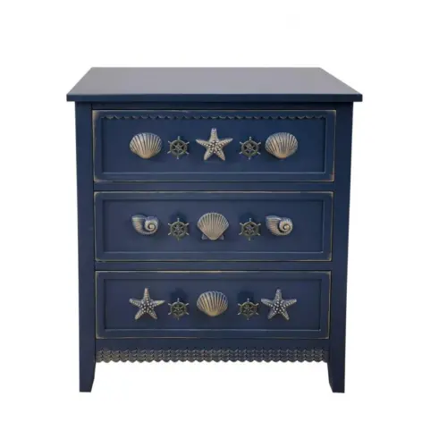 Comoda de madera MDF azul con 3 cajones diseño marinos de 66x36x75cm