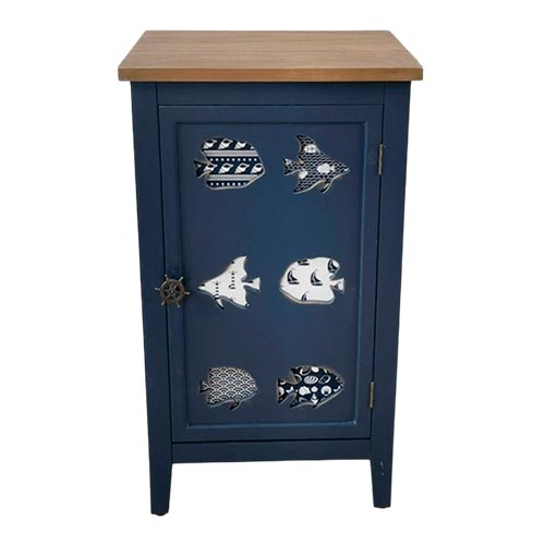 Comoda de madera MDF azul de 1 puerta diseño marinos de 46x33x71cm