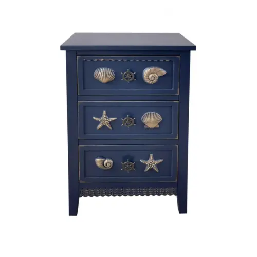 Comoda de madera MDF azul con 3 cajones diseño marinos de 46x33x71cm