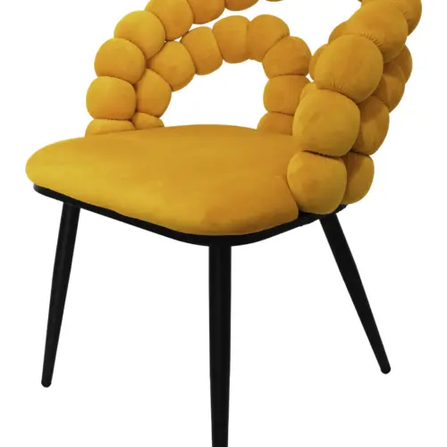 Silla de terciopelo naranja con respaldo de circulos de 61x61x78.5cm