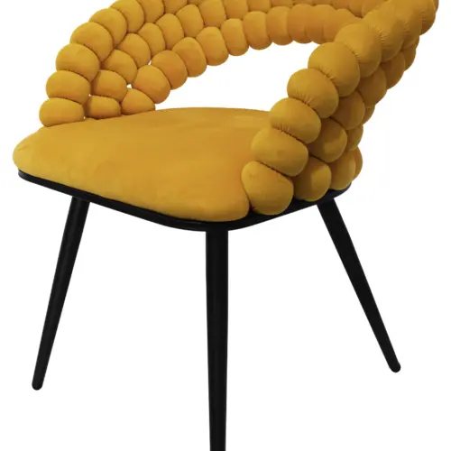 Silla de terciopelo naranja diseño belly con respaldo de circulos de 60×60.5×77.5cm