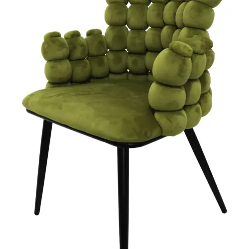 Silla de terciopelo verde con respaldo de bolas de 59x59x84cm