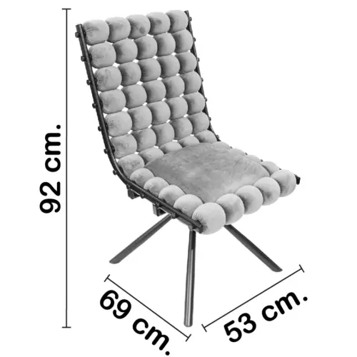 Silla de terciopelo diseño bolas con respaldo cuadrado gris de 51x69x92cm