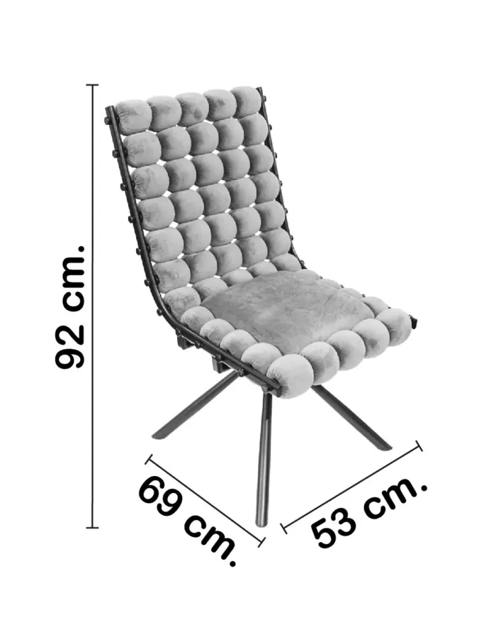 Silla de terciopelo diseño bolas con respaldo cuadrado gris de 51x69x92cm - Image 2