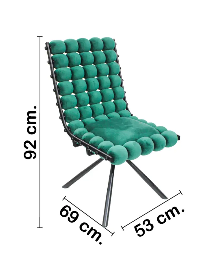 Silla de terciopelo diseño bolas con respaldo cuadrado verde de 51x69x92cm - Image 2