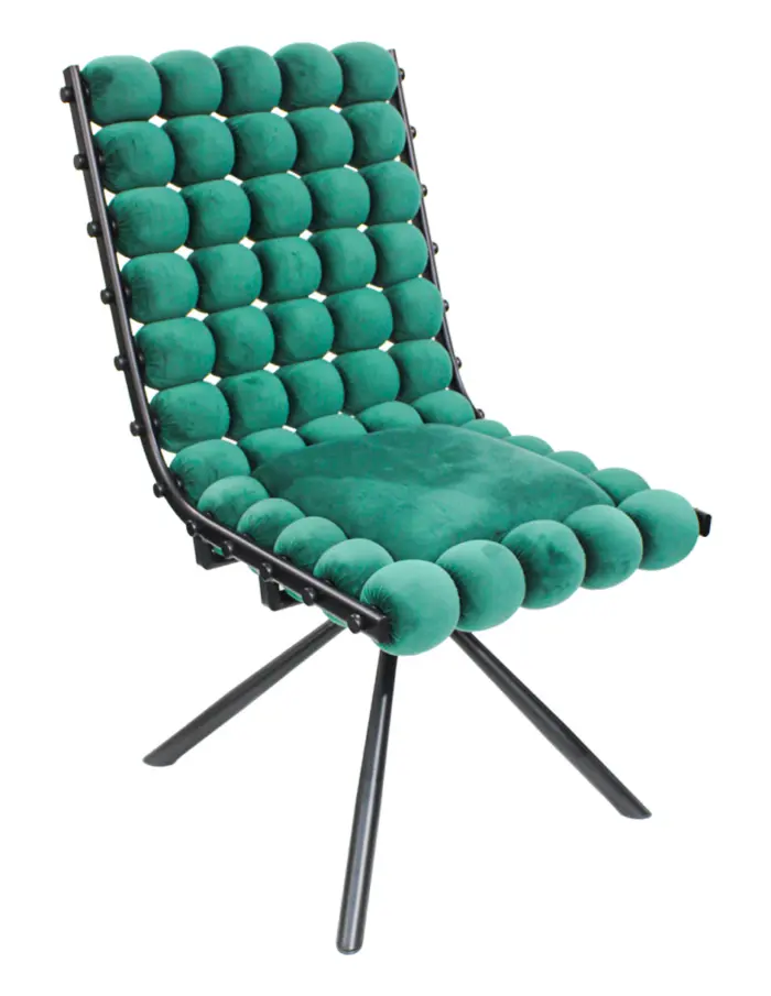 Silla de terciopelo diseño bolas con respaldo cuadrado verde de 51x69x92cm - Image 4