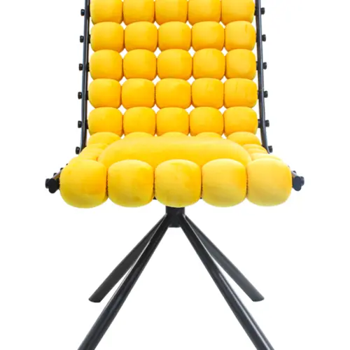 Silla de terciopelo diseño bolas con respaldo cuadrado amarillo de 51x69x92cm