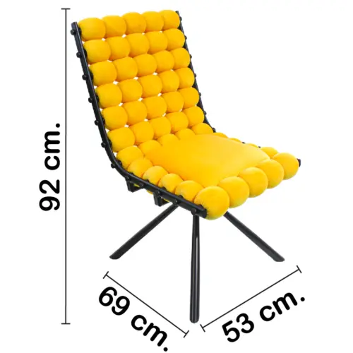 Silla de terciopelo diseño bolas con respaldo cuadrado amarillo de 51x69x92cm